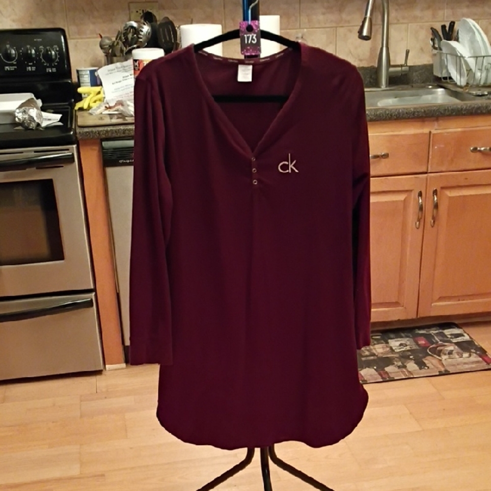Calvin Klein Women's Long Sleeve Nightgown in Rich Burgundy